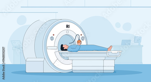 Patient undergoing MRI scan in modern medical diagnostic room, healthcare technology