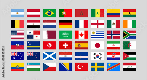 Flags of the countries participating in the 2026 international football tournament