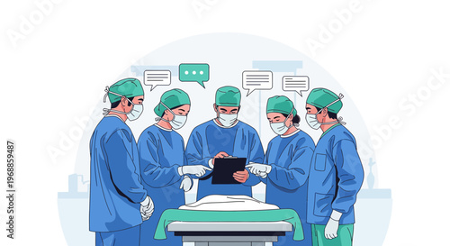 Medical Team Collaborating Around Surgical Table, Discussing Patient Care