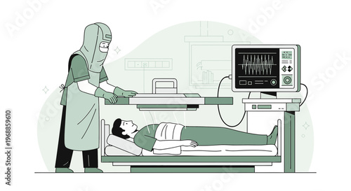 Medical Scan Procedure: Patient Undergoing Diagnostic Imaging with Doctor in Protective Gear