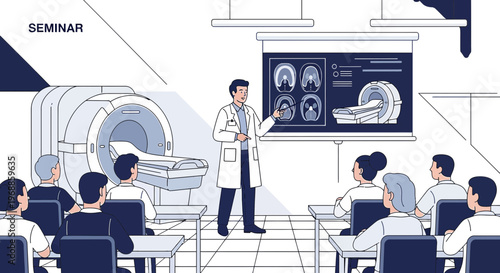Medical Seminar: Doctor Explains MRI Scan Technology to Students in Classroom