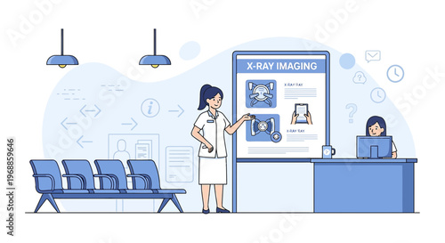 Medical Staff Explains X-Ray Imaging in Modern Clinic Waiting Area