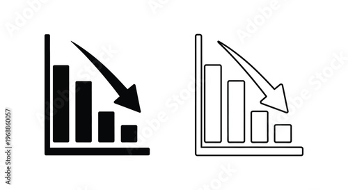Declining bar chart, financial loss graph icon