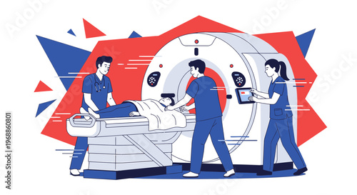 Medical Team Performing CT Scan on Patient in Modern Radiology Department