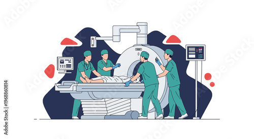Medical Team Performing CT Scan Procedure on Patient in Modern Radiology Department