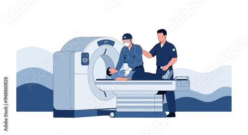 Medical Team Performing CT Scan on Patient in Modern Radiology Department