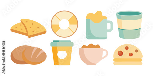 A cute collection of breakfast and cafe items illustration