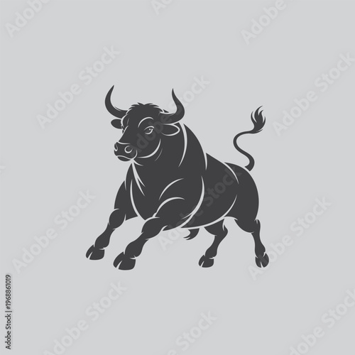 Stylized silhouette of a charging bull with the stylized design highlights the