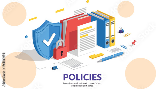 Vector Illustration of Documents, Folders, and Security Symbols for Policies, Legal, and Confidential Information Management.