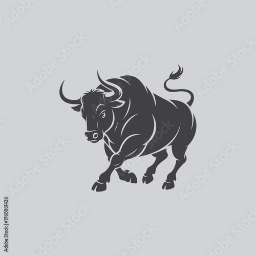 Aggressive bull illustration with the image depicts raw power and energy