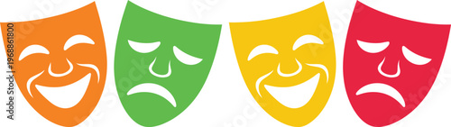 Four traditional theater masks representing different emotional expressions