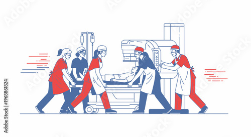 Medical Team Transporting Patient to Radiology Machine for Scan