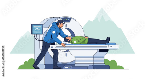 Medical Technician Assists Patient in CT Scanner for Diagnostic Imaging