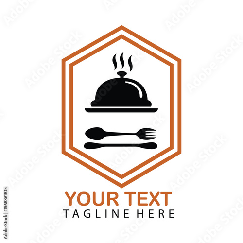 Modern Hexagon Food Logo with Fork Icon Vector Art Illustration