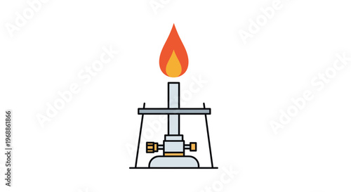 Burner flame icon with adjustable nozzle and fuel tank laboratory equipment symbol