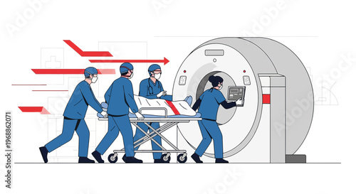Medical Team Rushing Patient to CT Scan Machine for Emergency Diagnosis