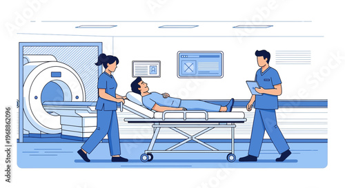 Medical Team Transporting Patient to MRI Scanner for Diagnostic Imaging