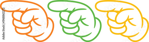 Three abstract hand-drawn outlines resembling stylized animals or creatures in different colors