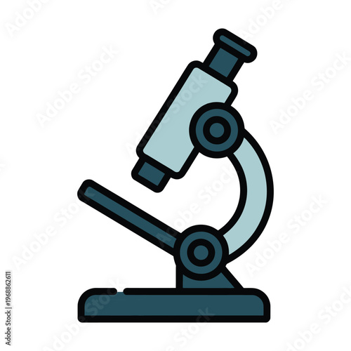 A cartoon-style illustration of a microscope on a white background