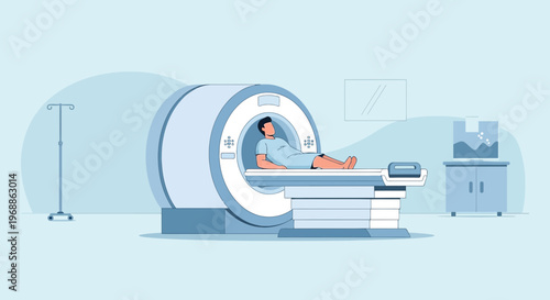 Patient undergoing MRI scan in a modern medical imaging facility, diagnostic technology.