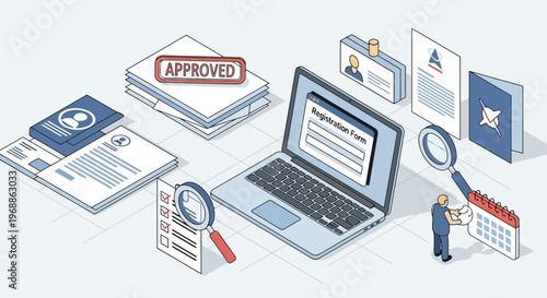 Business documents and office supplies for approval process.