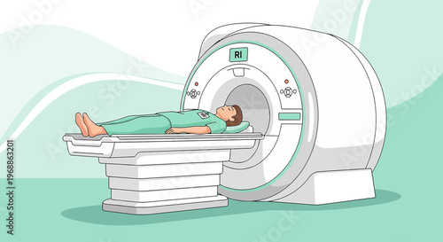 Patient undergoing MRI scan in a modern medical imaging machine, diagnostic procedure