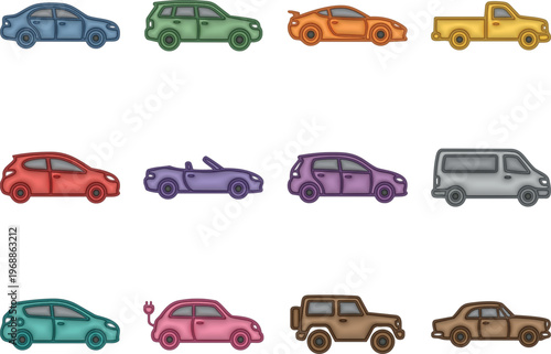 Car Icon Pack Vehicle Transportation Collection Set