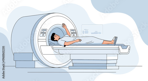 Patient undergoing MRI scan in a modern medical imaging facility, diagnostic procedure