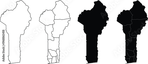 Benin country map outlines with and without internal department administrative borders