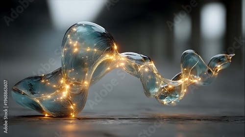 Futuristic glowing metal wire installation pictures