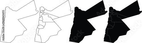 Four variations of jordan country map outlines with and without internal governorate borders
