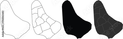 Set of four barbados island map outlines including blank shapes and administrative parish divisions