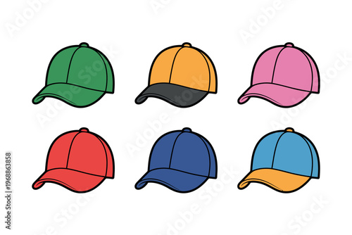 A colorful collection of baseball caps in different vibrant colors and styles.