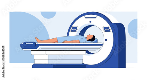 Patient undergoing MRI scan in a modern medical imaging center, diagnostic technology