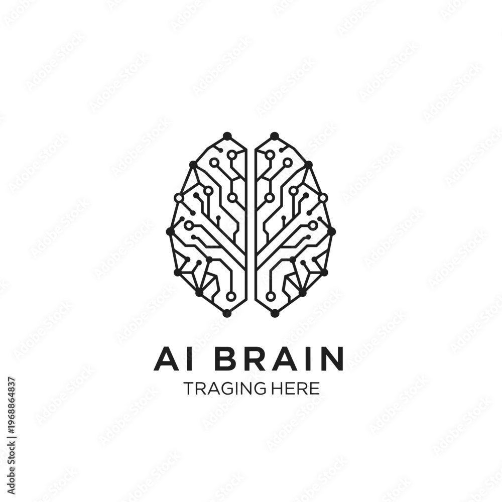 Naklejka premium AI brain circuit technology logo design.