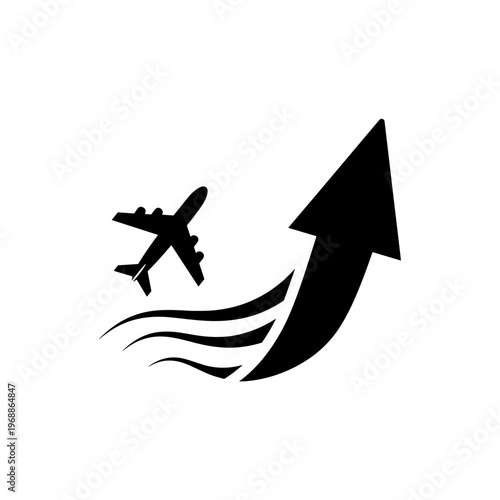 Airplane Taking Off With Arrow Up.