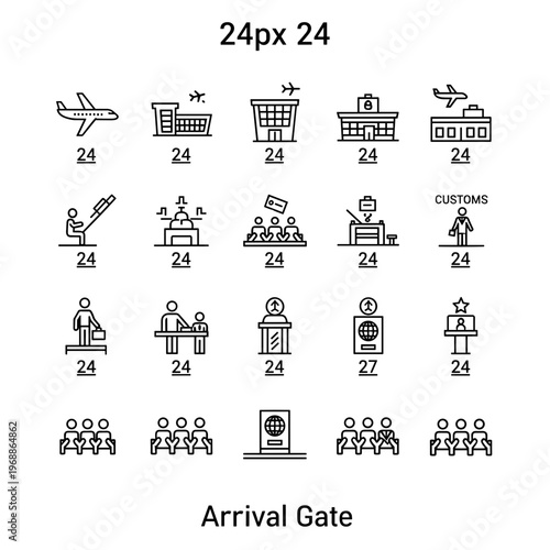 Airport Arrival Gate Icons Set.