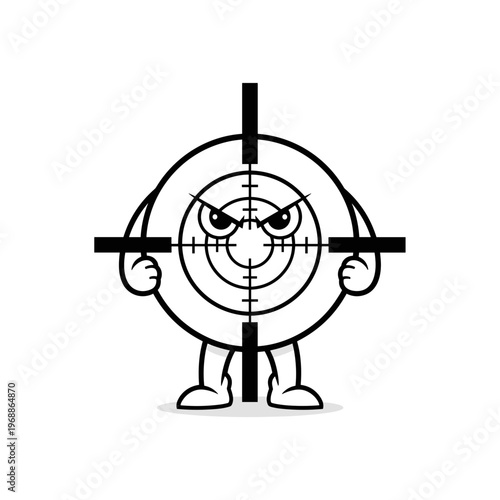 Angry cartoon target with crosshairs.