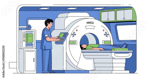 Medical Technician Operates MRI Scanner with Patient Inside for Diagnostic Imaging