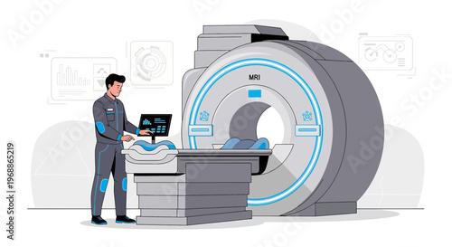 Medical Technician Operating Advanced MRI Scanner for Patient Scan in Modern Clinic