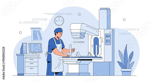 Medical Technician Operating Advanced CT Scanner Machine in Modern Radiology Department