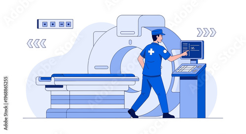 Medical Technician Operating CT Scanner for Patient Diagnosis in Modern Clinic