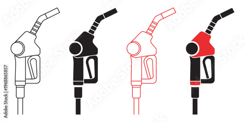 Fuel pump nozzle icon set, isolated on white background, pump nozzle with oil dripping, gas station vector illustration, refueling and fuel symbol, flat design