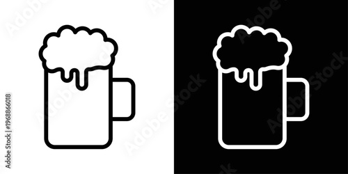 Beer mug icon designed in black stroke and fill styles, isolated on a white background. Ideal for bar, beverage, and celebration concepts.