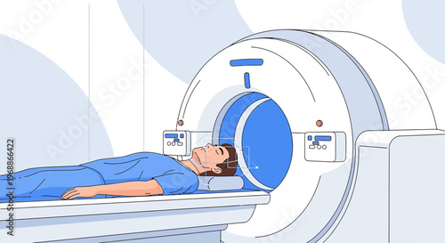 Patient undergoing MRI scan in a modern medical imaging center, close-up on head