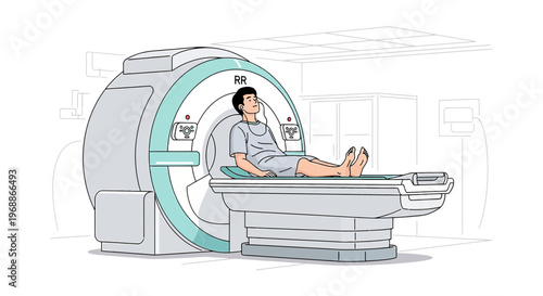 Patient undergoing MRI scan in a modern medical imaging center, diagnostic technology.