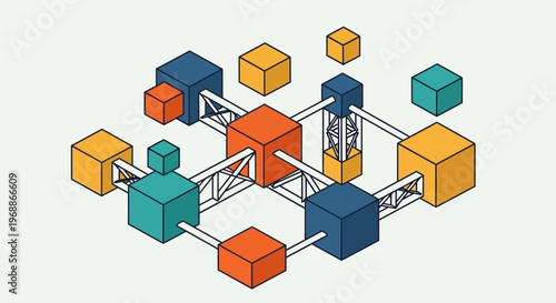 Abstract network of interconnected cubes and beams.