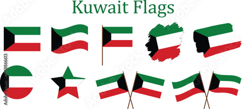 Kuwait Flag national flag gulf country Kuwait flags  wave flag vector illustration