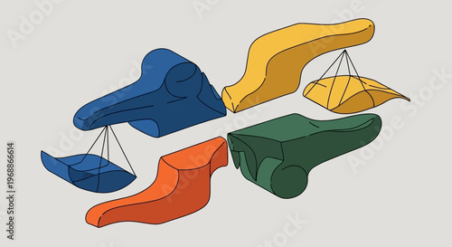 Abstract representation of scales of justice in different colors.
