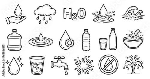 Water drop and hydration set with bottle glass and faucet doodle